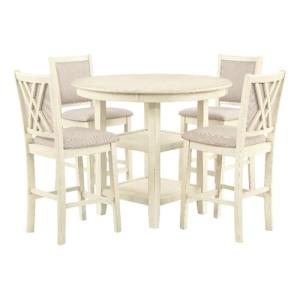 Classic Amy 5-Piece Counter Dining Table Set, Beige/Brown
