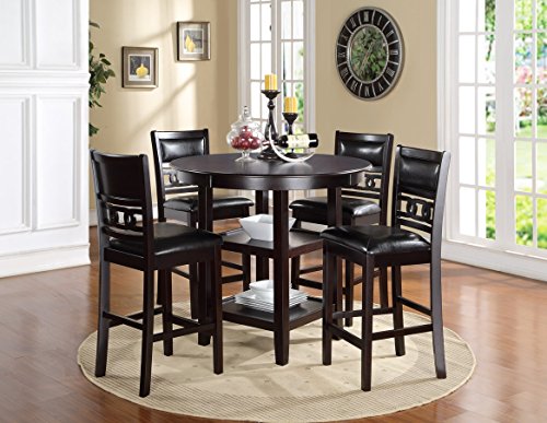New Classic Furniture Gia 5-Piece Round Counter Height Dining Set with 1 Dining Table and 4 Chairs, 42-Inch, Ebony