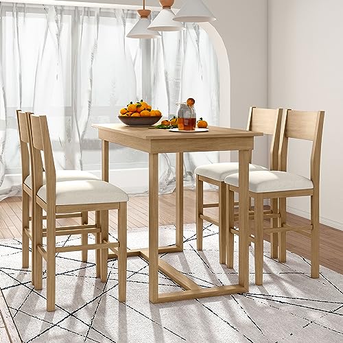 Luxo Abode Farmhouse Style Counter Height Minimalism 1 Rectangular 4 Chairs, Easy Clean & Assembly, Room, Kitchen, Small Place, 5 Piece Dining Table Set, Brown 29