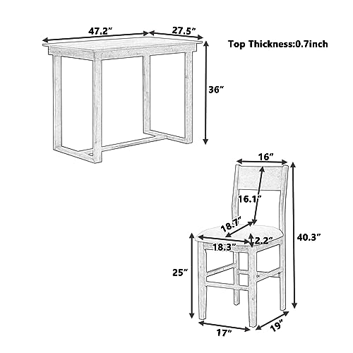 Luxo Abode Farmhouse Style Counter Height Minimalism 1 Rectangular 4 Chairs, Easy Clean & Assembly, Room, Kitchen, Small Place, 5 Piece Dining Table Set, Brown 29