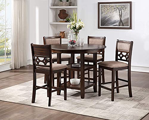 New Classic Furniture Mitchell 5-Piece Counter Set with 1 Table and 4 Chairs, Cherry Brown