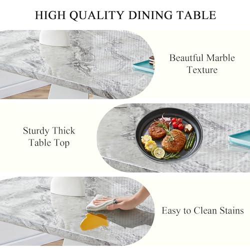 LUFTUT 7 Piece Modern Dining Table Set for 6,Counter Height Dining Table Set,63" Faux Marble Room Table with 6 Grey Leather Barstools,Bar Height Table and Chairs Ideal for Pub Kitchen