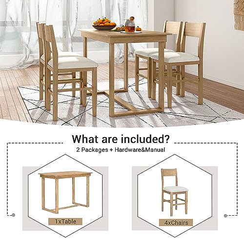 Luxo Abode Farmhouse Style Counter Height Minimalism 1 Rectangular 4 Chairs, Easy Clean & Assembly, Room, Kitchen, Small Place, 5 Piece Dining Table Set, Brown 29
