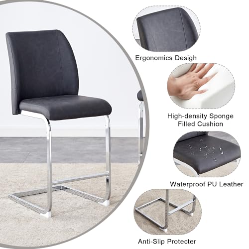 LUFTUT 7 Piece Modern Dining Table Set for 6,Counter Height Dining Table Set,63" Faux Marble Room Table with 6 Grey Leather Barstools,Bar Height Table and Chairs Ideal for Pub Kitchen