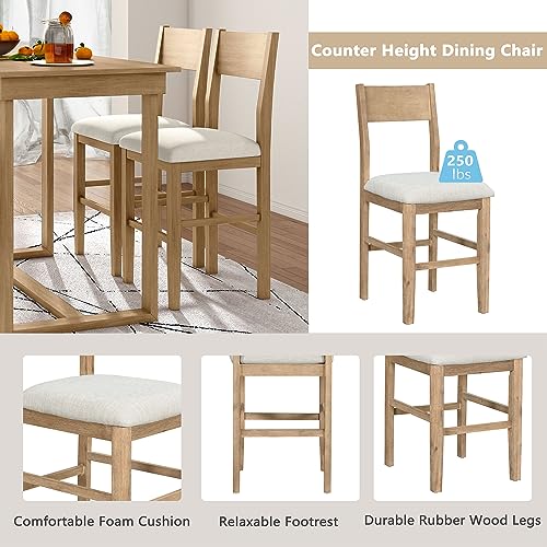 Luxo Abode Farmhouse Style Counter Height Minimalism 1 Rectangular 4 Chairs, Easy Clean & Assembly, Room, Kitchen, Small Place, 5 Piece Dining Table Set, Brown 29