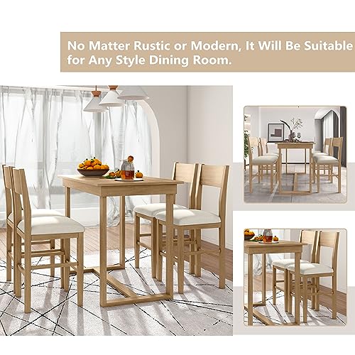 Luxo Abode Farmhouse Style Counter Height Minimalism 1 Rectangular 4 Chairs, Easy Clean & Assembly, Room, Kitchen, Small Place, 5 Piece Dining Table Set, Brown 29