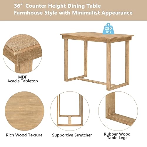 Luxo Abode Farmhouse Style Counter Height Minimalism 1 Rectangular 4 Chairs, Easy Clean & Assembly, Room, Kitchen, Small Place, 5 Piece Dining Table Set, Brown 29