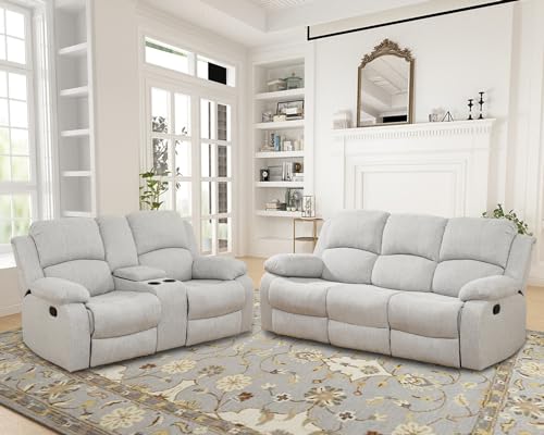 Plithzy Recliner Sofa and Loveseat Set, Grey White