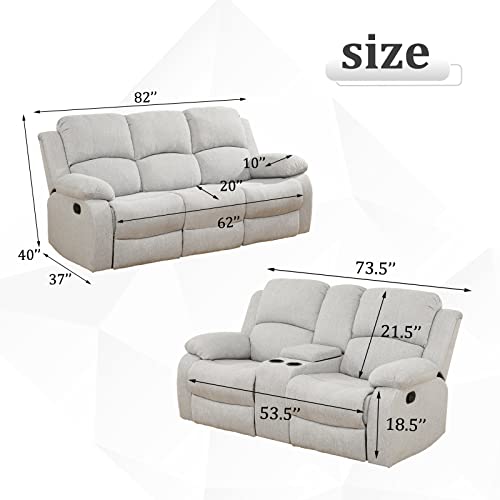 Plithzy Recliner Sofa and Loveseat Set, Grey White