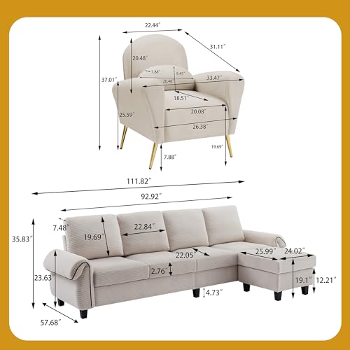 Tornama Sectional Sofa Set with Velvet Accent Chair