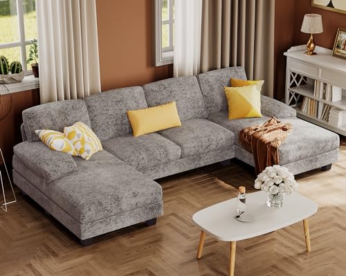 Furmax U-Shaped Sectional Couch with Double Chaise, Grey