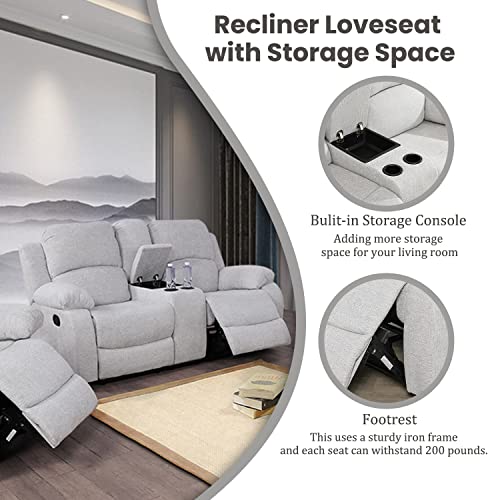 Plithzy Recliner Sofa and Loveseat Set, Grey White