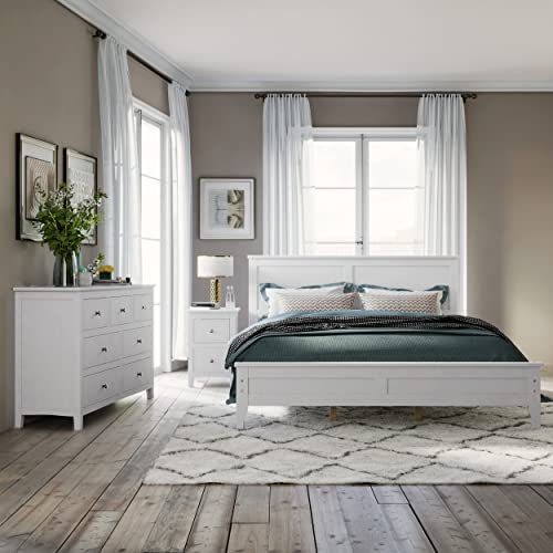 Harper & Bright Designs Bedroom Sets, 3 Pieces Bedroom Sets with Queen Size Bed, Nightstand End Table and Dresser, Wood Bedroom Furniture Set (White_Queen, 3 Piece)