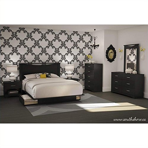 Home Square 3 Piece Modern Bedroom Furniture Set - Queen Platform Bed with Storage Drawers / 6 Drawer Black Dresser for Bedroom/Black Nightstand with Drawer and Shelf