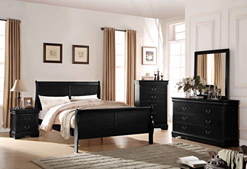 6-Piece Bedroom Set Bed, Dresser, Chest, 2 Nightstands and Mirror (Queen, Black)