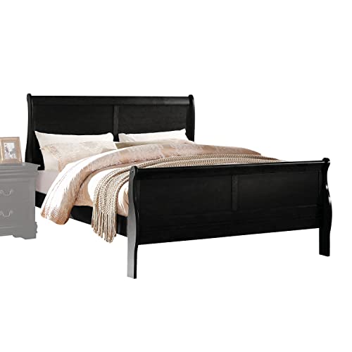 6-Piece Bedroom Set Bed, Dresser, Chest, 2 Nightstands and Mirror (Queen, Black)