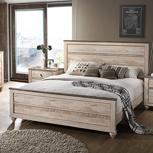 Roundhill Furniture Imerland Contemporary White Wash Finish 4-Piece Bedroom Set,