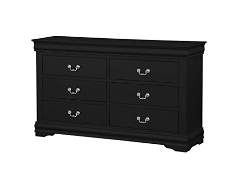6-Piece Bedroom Set Bed, Dresser, Chest, 2 Nightstands and Mirror (Queen, Black)