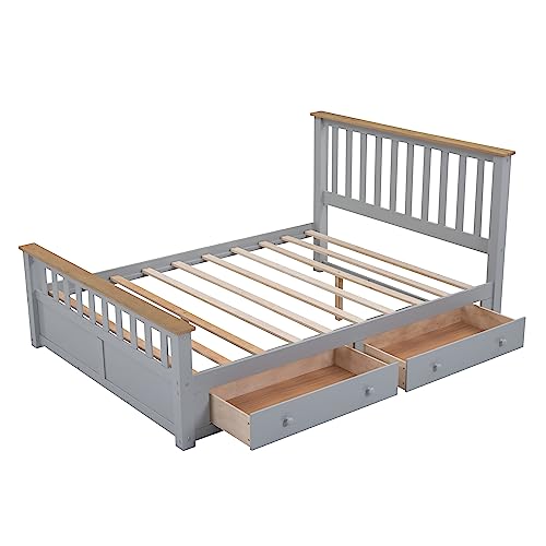 Merax Bedroom Set with Queen Grey Pieces Modern Framhouse Wood Size Platform Bed, Nightstand with 3 USB Charging, Tall 6-Drawer Chest Walnut