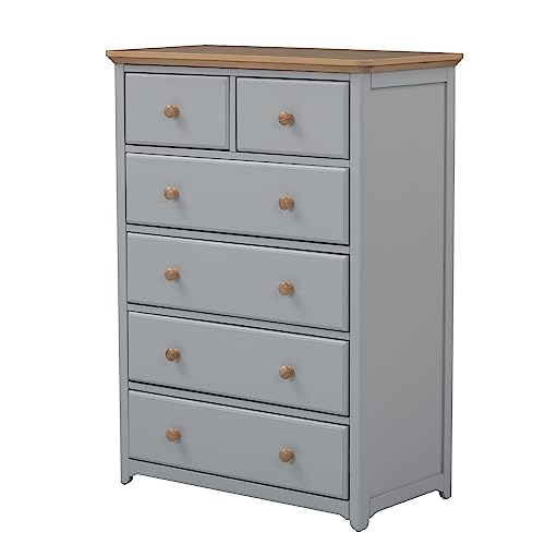 Merax Bedroom Set with Queen Grey Pieces Modern Framhouse Wood Size Platform Bed, Nightstand with 3 USB Charging, Tall 6-Drawer Chest Walnut