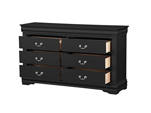 6-Piece Bedroom Set Bed, Dresser, Chest, 2 Nightstands and Mirror (Queen, Black)
