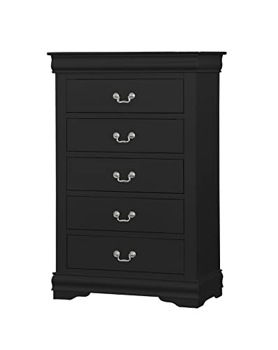 6-Piece Bedroom Set Bed, Dresser, Chest, 2 Nightstands and Mirror (Queen, Black)