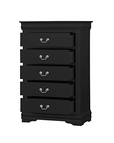 6-Piece Bedroom Set Bed, Dresser, Chest, 2 Nightstands and Mirror (Queen, Black)