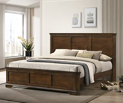 Roundhill Furniture Maderne Traditional Wood Panel Bed with Dresser, Mirror, Nightstand, Chest, King, Antique Walnut