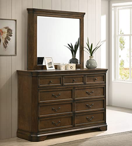 Roundhill Furniture Maderne Traditional Wood Panel Bed with Dresser, Mirror, Nightstand, Chest, King, Antique Walnut