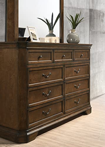 Roundhill Furniture Maderne Traditional Wood Panel Bed with Dresser, Mirror, Nightstand, Chest, King, Antique Walnut