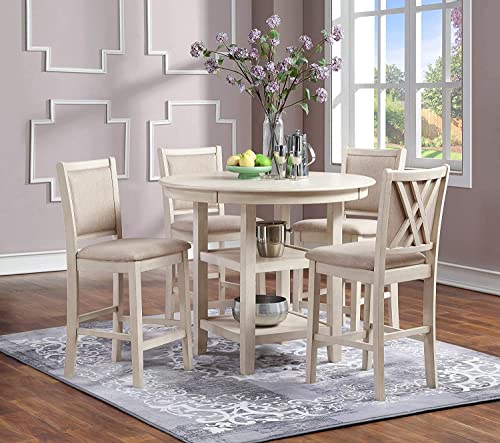 Classic Amy 5-Piece Counter Dining Table Set, Beige/Brown