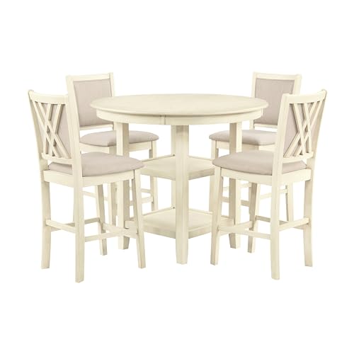 Classic Amy 5-Piece Counter Dining Table Set, Beige/Brown