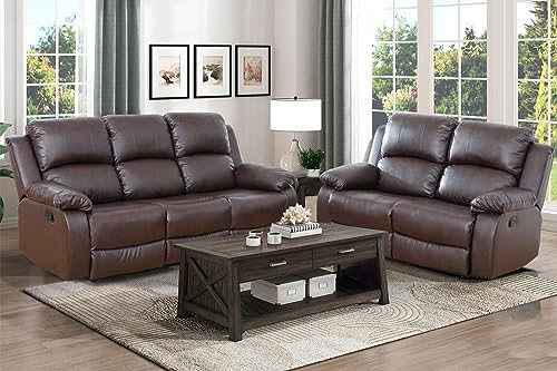 Brown Bonded Leather Recliner Sofa Loveseat set
