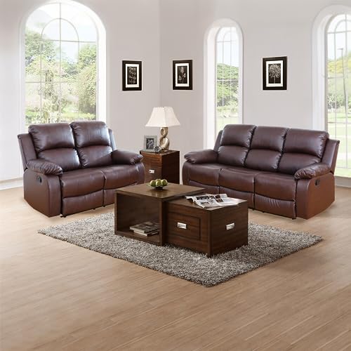 Brown Bonded Leather Recliner Sofa Loveseat set