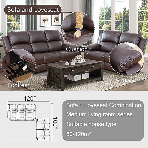Brown Bonded Leather Recliner Sofa Loveseat set
