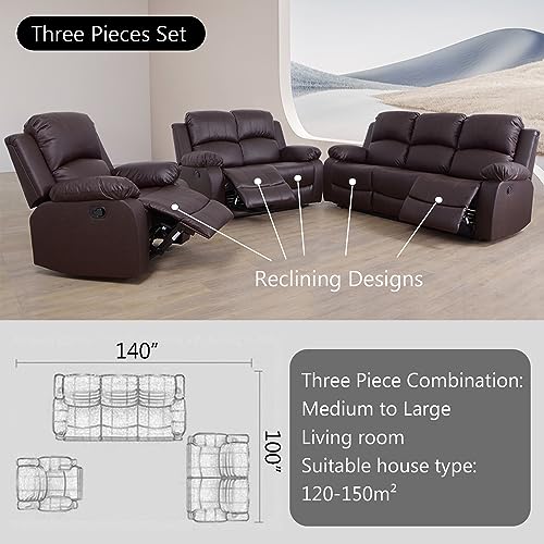 Brown Bonded Leather Recliner Sofa Loveseat set