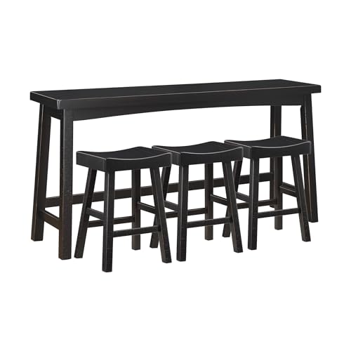 Lexicon Bar Table Set for 3, Small Kitchen table set Kitchen Island Table with 3 Saddle Bar Stools, 4 Piece Dining Table Set for Breakfast Nook, Living Room, Apartment, Counter Height, Black
