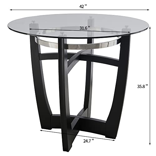 Glass Counter Height Bar Table Stools Set of 4, 42" Round Tempered Glasstop Counter Height Table Stools Set 26"H Barstools Chairs with Upholstered Back for Bar Kitchen Restaurant, Ivory White