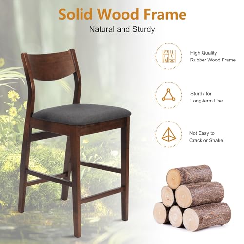 LUCKYERMORE 5 Piece Counter Height Dining Table Set with 4 Bar Stools Mid Century Kitchen Dining Room Pub Table and Chairs for 4 Wood Dinette Set, Walnut
