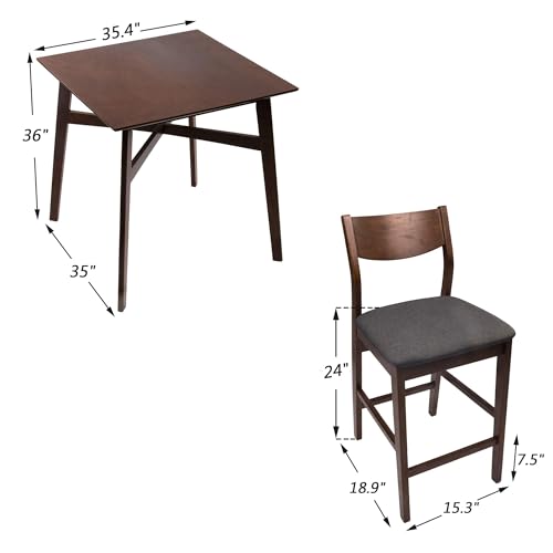 LUCKYERMORE 5 Piece Counter Height Dining Table Set with 4 Bar Stools Mid Century Kitchen Dining Room Pub Table and Chairs for 4 Wood Dinette Set, Walnut