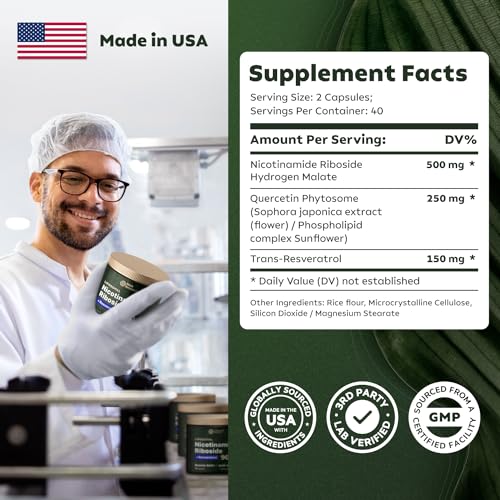 Reus Research Liposomal NMN, Resveratrol, Quercetin Capsules - Anti-Aging