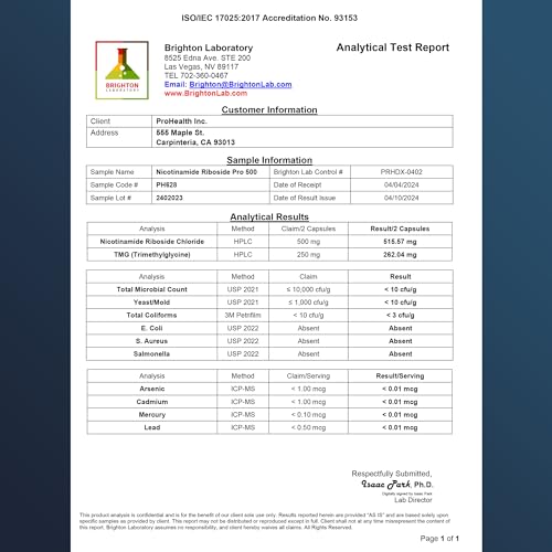 ProHealth Niagen 500mg + 250mg TMG NAD Booster