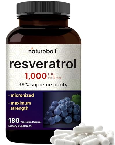 1000mg Resveratrol Supplement, 180 Veggie Capsules, 99% Pure