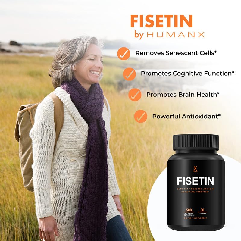 500mg Pure Fisetin Capsules - USA Made, Non-GMO