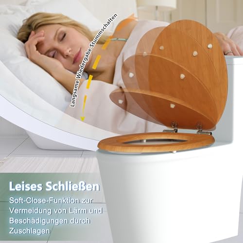 SAINOS Bambus WC Sitz mit Absenkautomatik, Holzdeckel, Qualität