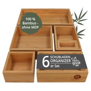 6-teiliges Schubladen Organizer aus Naturbambus