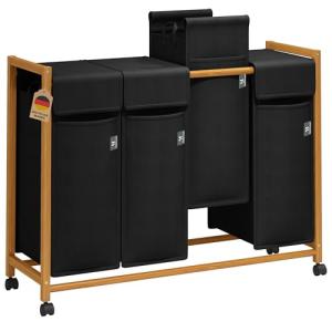 Bambus Wäschekorb mit Rollen und 4 Fächern