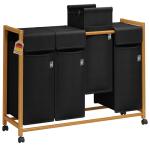 Bambus Wäschekorb mit Rollen und 4 Fächern