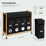 Bambus Wäschekorb mit Rollen und 4 Fächern