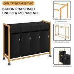 Bambus Wäschekorb mit Rollen und 4 Fächern